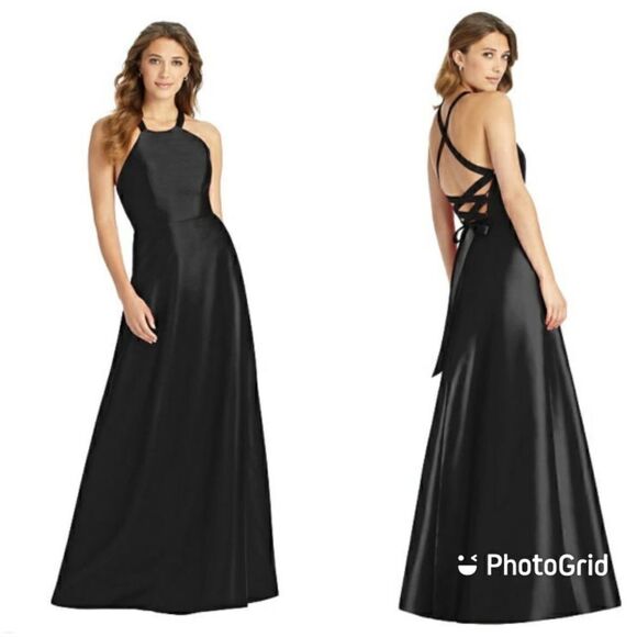Alfred Sung Women's Black Halter Lace Up A Line Maxi Dress Size 18 - Picture 1 of 2